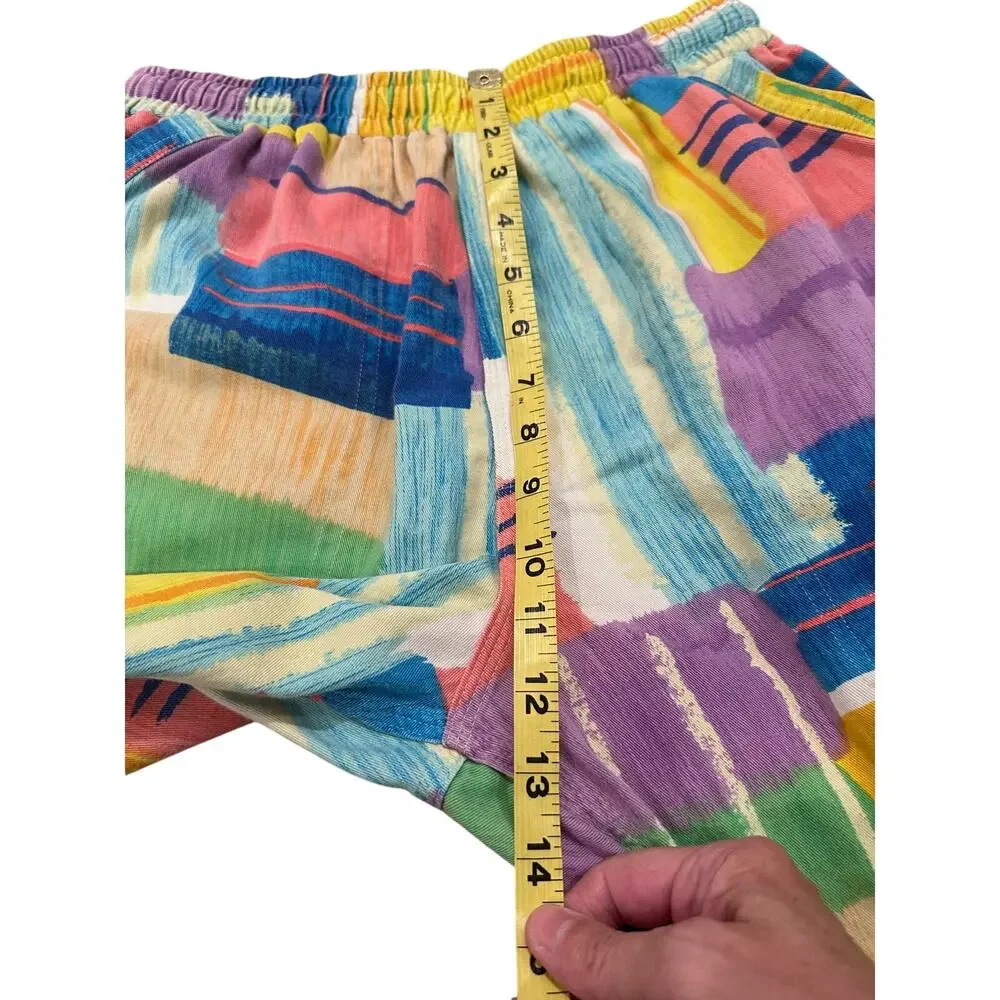 Vintage Sam's World Abstract Brushstroke Cotton Pull-On Shorts Vibe Art Print SM